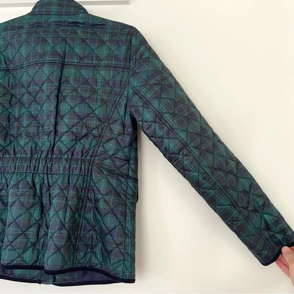 Talbots Quilted Puffer Jacket Women's S Green Tartan Plaid Barn Old Money Preppy - Picture 10 of 15